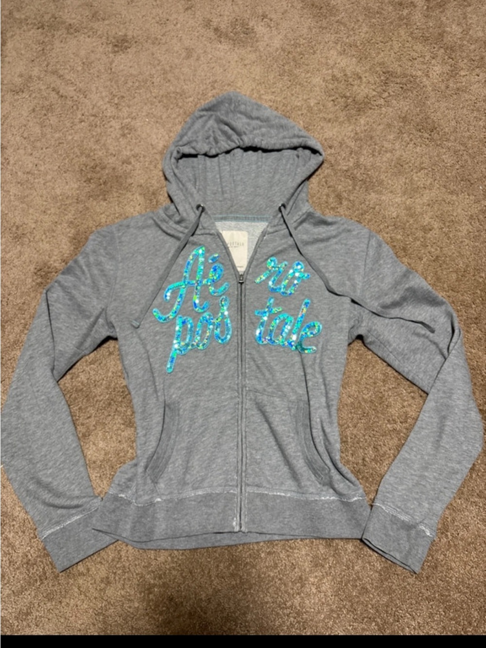 Aeropostale Gray Hoodie with Teal Sparkle Script